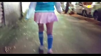 Play Cum lube leaking out of her ass for all to see in public